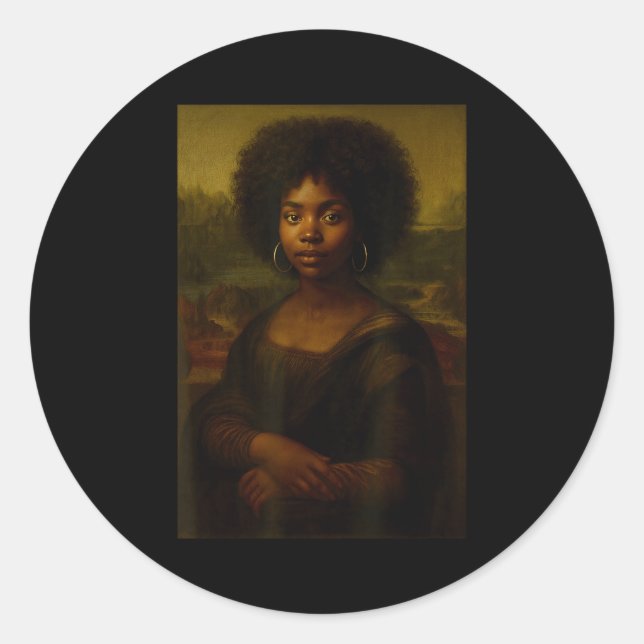 Pegatina Redonda Black Mona Lisa Afro African American Melanin Blac (Anverso)