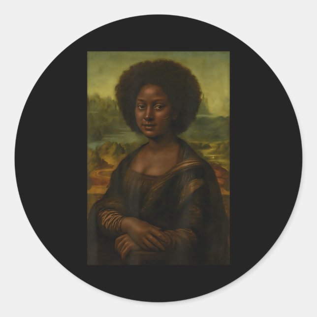 Pegatina Redonda Black Mona Lisa Afro African Melanin Black History (Anverso)