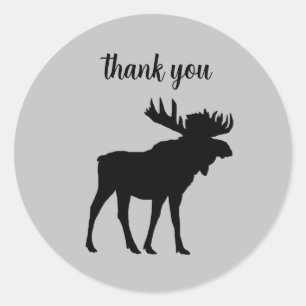 Pegatina Redonda Black Moose Silhouette Wilderness Gracias