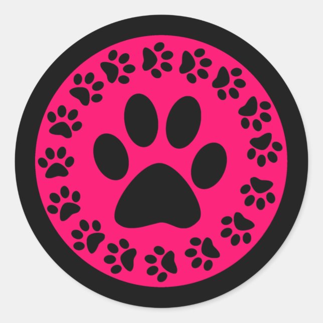 Pegatina Redonda Black on Pink Paw Impresiones (Anverso)