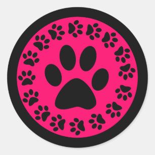 Pegatina Redonda Black on Pink Paw Impresiones