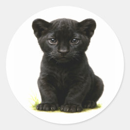 Pegatina Redonda Black Panther Cub con ojos grandes