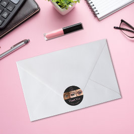 Pegatina Redonda Black Pink Script Logo Photo Makeup Thank You