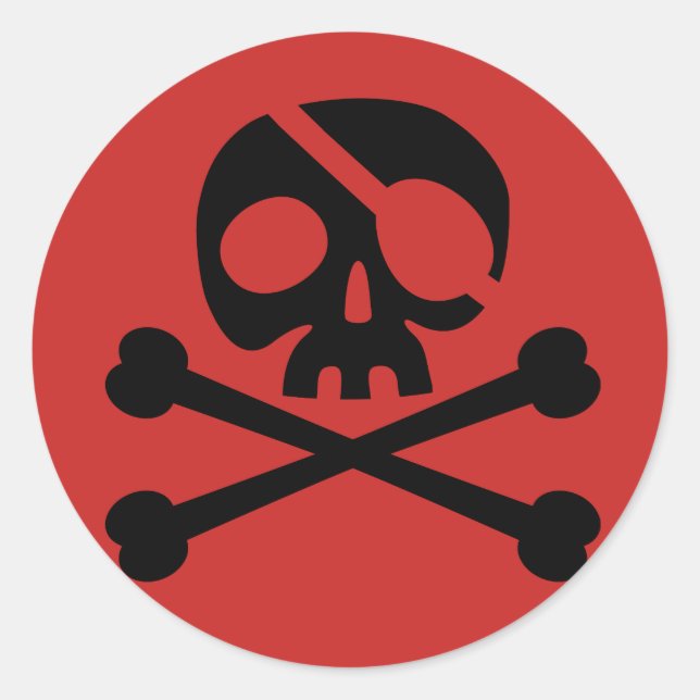 Pegatina Redonda Black Pirate Skull & Crossbone Red (Anverso)