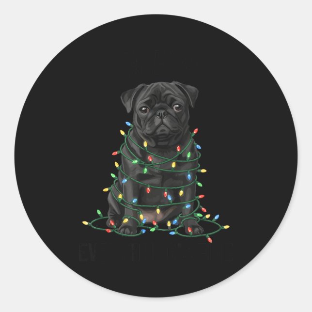 Pegatina Redonda Black Pug Christmas I'm Fine Everything Is Fine  (Anverso)
