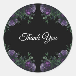 Pegatina Redonda Black Purple Floral Elegant Wedding Gótico