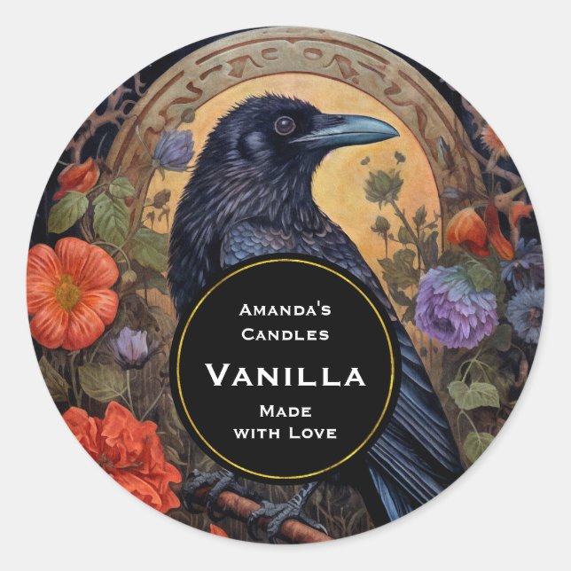 Pegatina Redonda Black Raven Dark Candle Craft (Anverso)