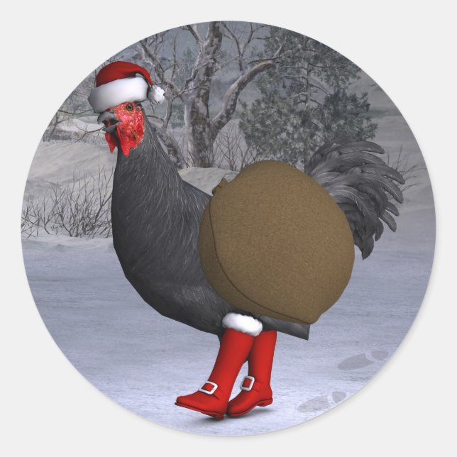 Pegatina Redonda Black Rooster Santa Claus (Anverso)