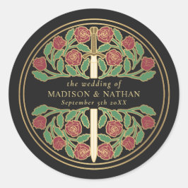 Pegatina Redonda Black Royal Medieval Sword Wedding 