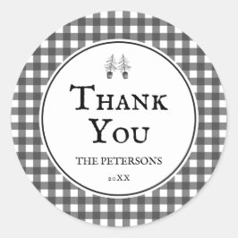 Pegatina Redonda Black Rustic Plaid Thank You Christmas Favor