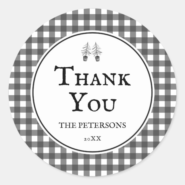 Pegatina Redonda Black Rustic Plaid Thank You Christmas Favor (Anverso)