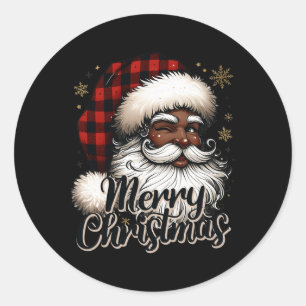 Pegatina Redonda Black-santa Claus Merry Christmas Plaid Festive