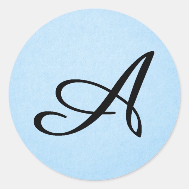 Pegatina Redonda Black Script S en azul pastel (Anverso)