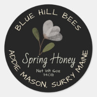 Black Spring Honey Label White Watercolor Flor