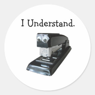 Pegatina Redonda Black Stapler con ojos Google, lo entiendo