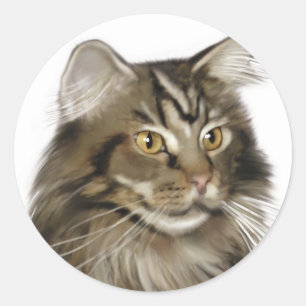 Pegatina Redonda Black Tabby Maine Coon Cat