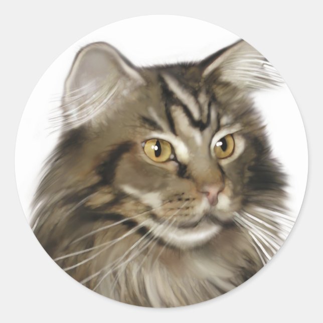 Pegatina Redonda Black Tabby Maine Coon Cat (Anverso)