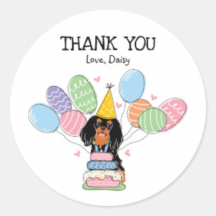 Pegatina Redonda Black Tan Cavalier King Charles Spaniel Cumpleaños