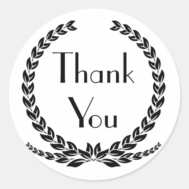 Pegatina Redonda Black Thank You Laurel Leaf Wreath Wedding Party (Anverso)