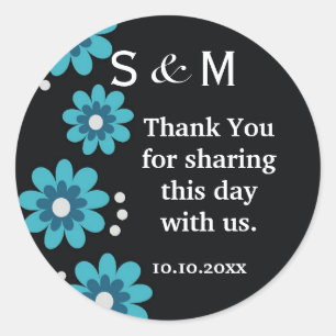 Pegatina Redonda Black Thank You Monogram Wedding Stickers