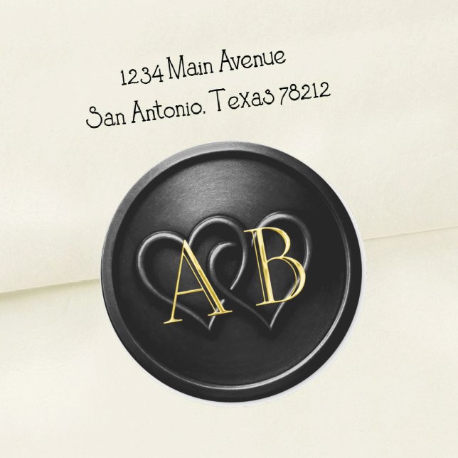 Pegatina Redonda Black Two Hearts Intertwined Monogram Wedding (Subido por el creador)