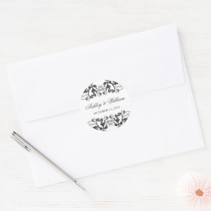 Pegatina Redonda Black Vintage Flourish Wedding Party Favor