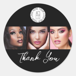 Pegatina Redonda Black White 3 Photo Makeup Logo Thank You Classic