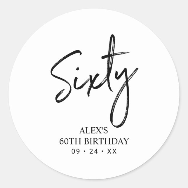 Pegatina Redonda Black & White 60th Birthday Party Favor Gracias (Anverso)