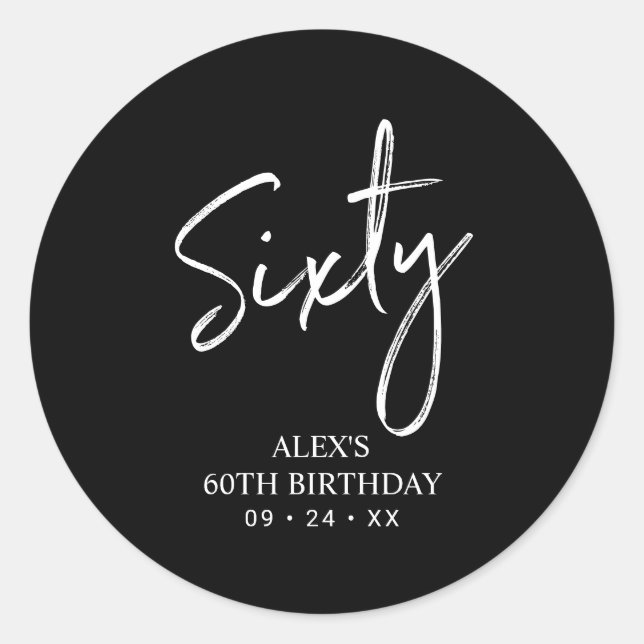 Pegatina Redonda Black & White 60th Birthday Party Favor Gracias (Anverso)