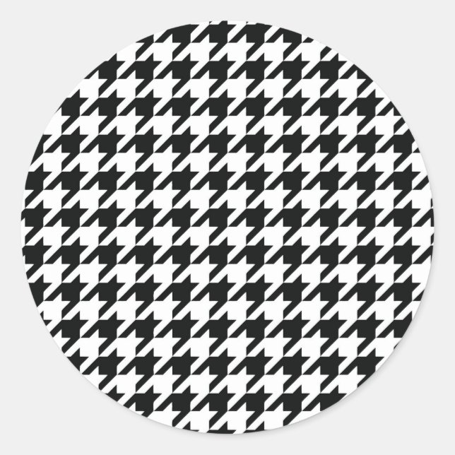 Pegatina Redonda Black White Classic Houndstap Check (Anverso)
