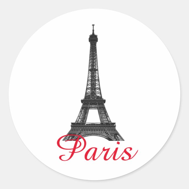 Pegatina Redonda Black White Eiffel Tower Paris Love City Travel (Anverso)