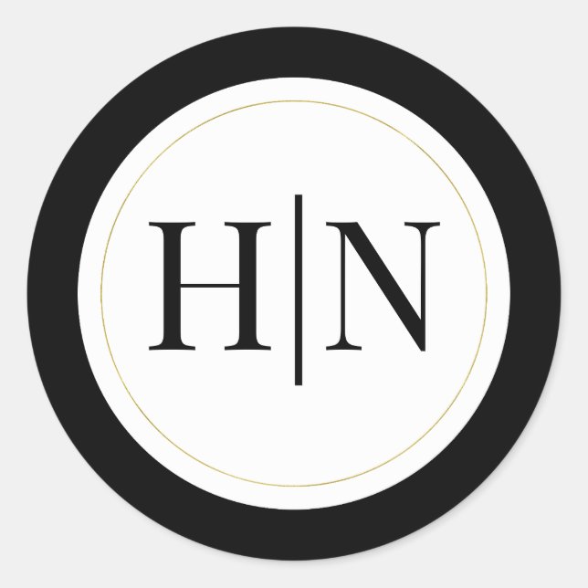 Pegatina Redonda Black White Gold Modern Minimal Elegant Wedding (Anverso)