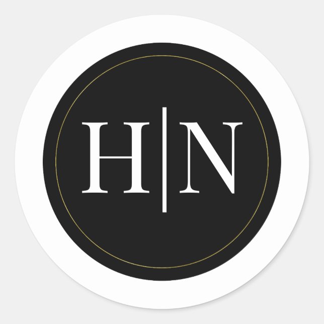 Pegatina Redonda Black White Gold Modern Minimal Elegant Wedding (Anverso)