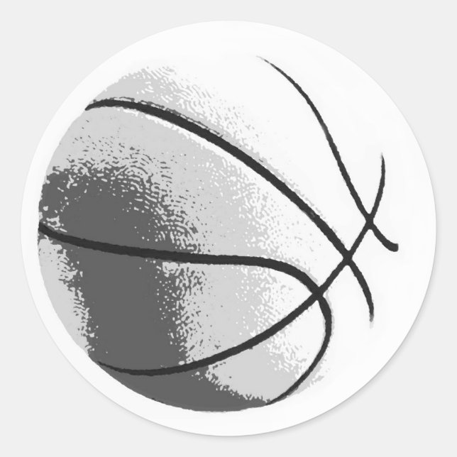 Pegatina Redonda Black White Gray Trendy Pop Art Basketball (Anverso)