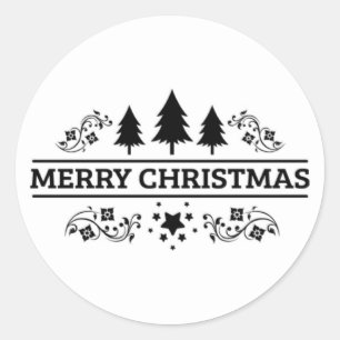 Pegatina Redonda Black White Merry Christmas