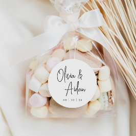 Pegatina Redonda Black & White Modern Handwritten Script Wedding