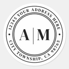 Pegatina Redonda Black White Monogram Return Address