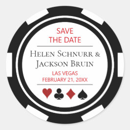 Pegatina Redonda Black White Poker Bop Wedding Save The Date