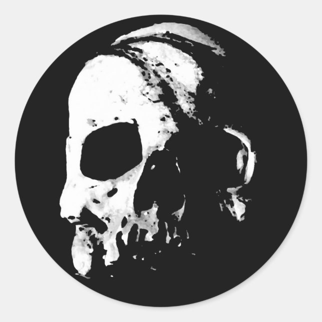 Pegatina Redonda Black White Skull College (Anverso)