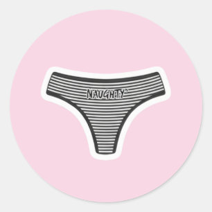 Pegatina Redonda Black & White stripped "Naughty" G string panty