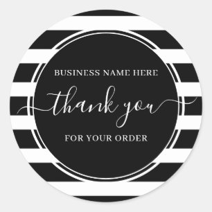 Pegatina Redonda Black White Strips Calligraphy Business Gracias