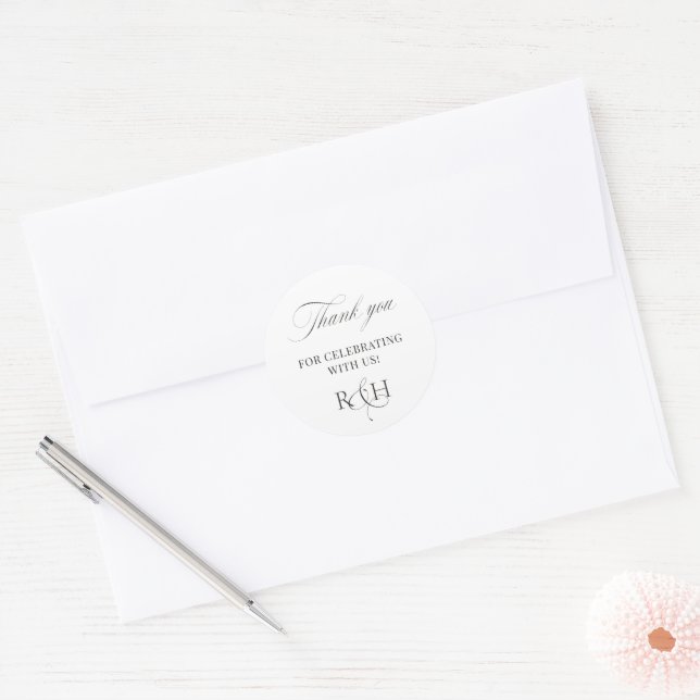 Pegatina Redonda Black & White Thank You Wedding Favor Sticker (Sobre)