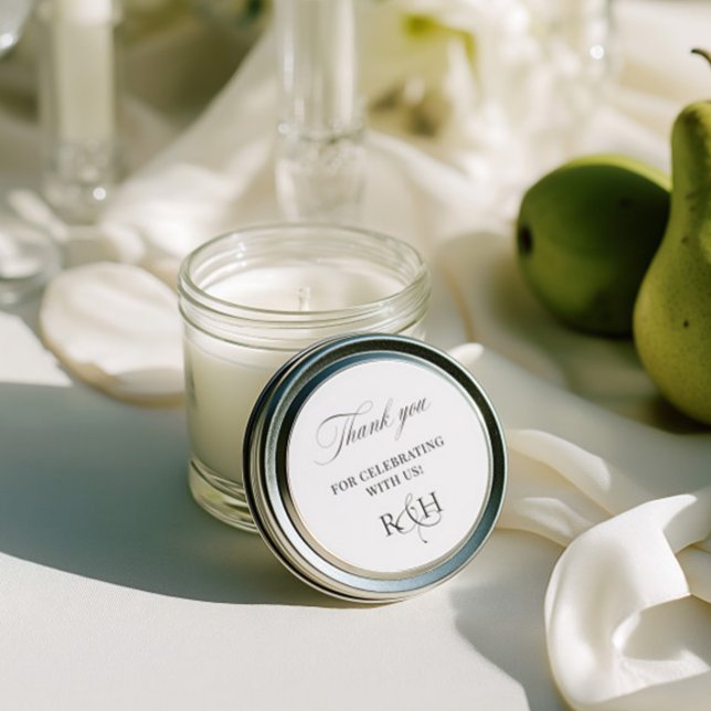 Pegatina Redonda Black & White Thank You Wedding Favor Sticker (Black & White Thank You Wedding Favor Sticker)