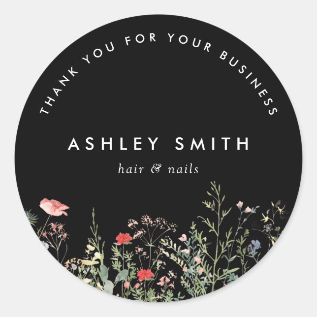 Pegatina Redonda Black Wildflower Meadow (Anverso)