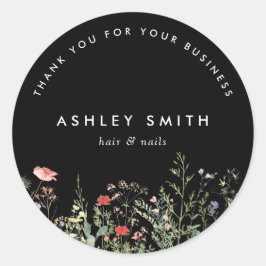 Pegatina Redonda Black Wildflower Meadow
