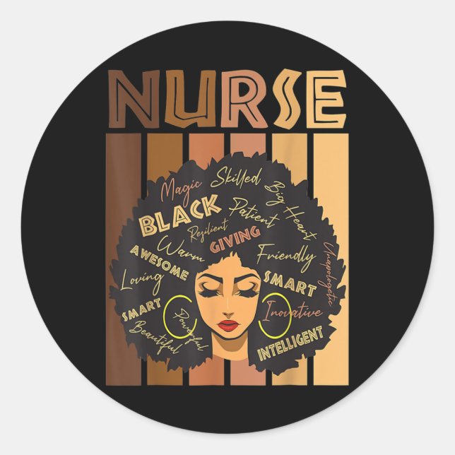 Pegatina Redonda Black Woman Magic Afro Melanin Queen Black History (Anverso)