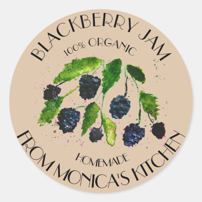 Pegatina Redonda Blackberry Jam Blackberries Fresas de color (Anverso)