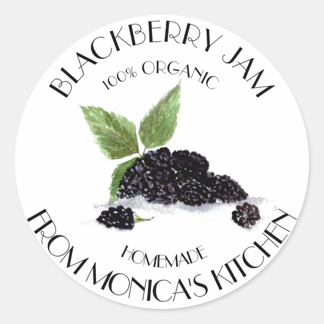 Pegatina Redonda Blackberry Jam Blackberries Fresas de color (Anverso)