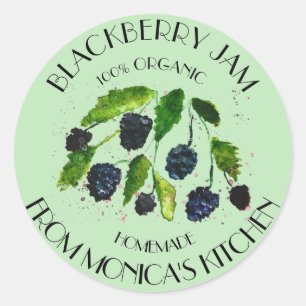Pegatina Redonda Blackberry Jam Blackberries Watercolor bayas Cla