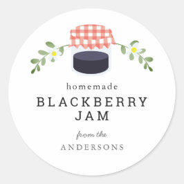 Pegatina Redonda Blackberry Jam Jar Floral White casera